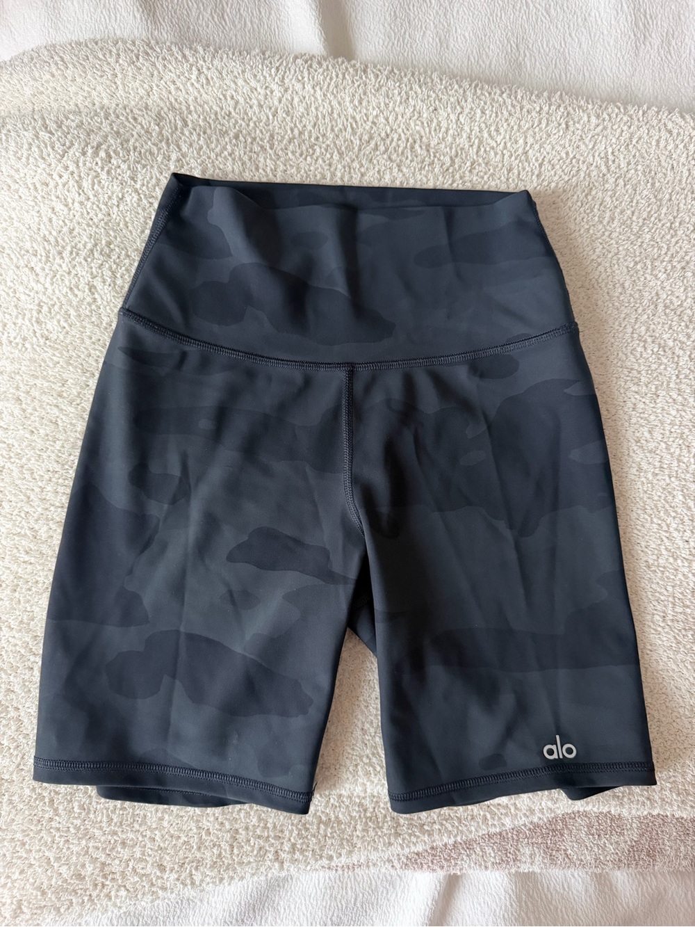 ALO Yoga Black Camo High-Rise Bike Shorts